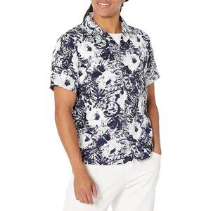 John Varvatos Danny Camp Shirt Mens XXL Blue White Floral Short Sleeve Button Up